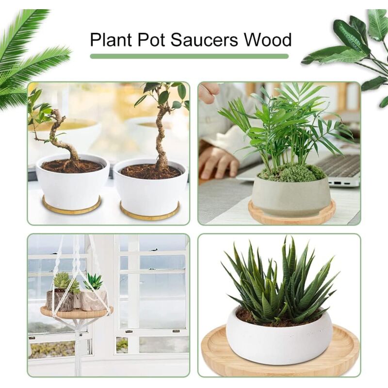 2 Piece Bamboo Saucers 20Cm ROund Bamboo Tray Bamboo Plant Saucer ROund Serving Tray Wooden Flower Pot Saucer For Cups,