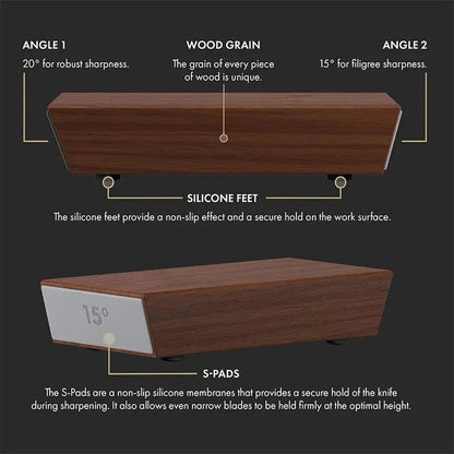 BoerCom® Rolling Knife Sharpener, Knife Sharpener, Diamond Disc, Kitchen Knife Sharpening System, 15° and 20° Sharpening Angles, Wood Color