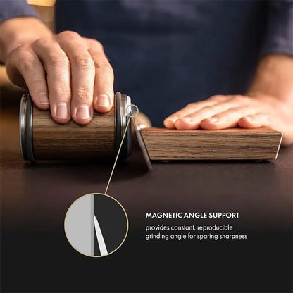 BoerCom® Rolling Knife Sharpener, Knife Sharpener, Diamond Disc, Kitchen Knife Sharpening System, 15° and 20° Sharpening Angles, Wood Color