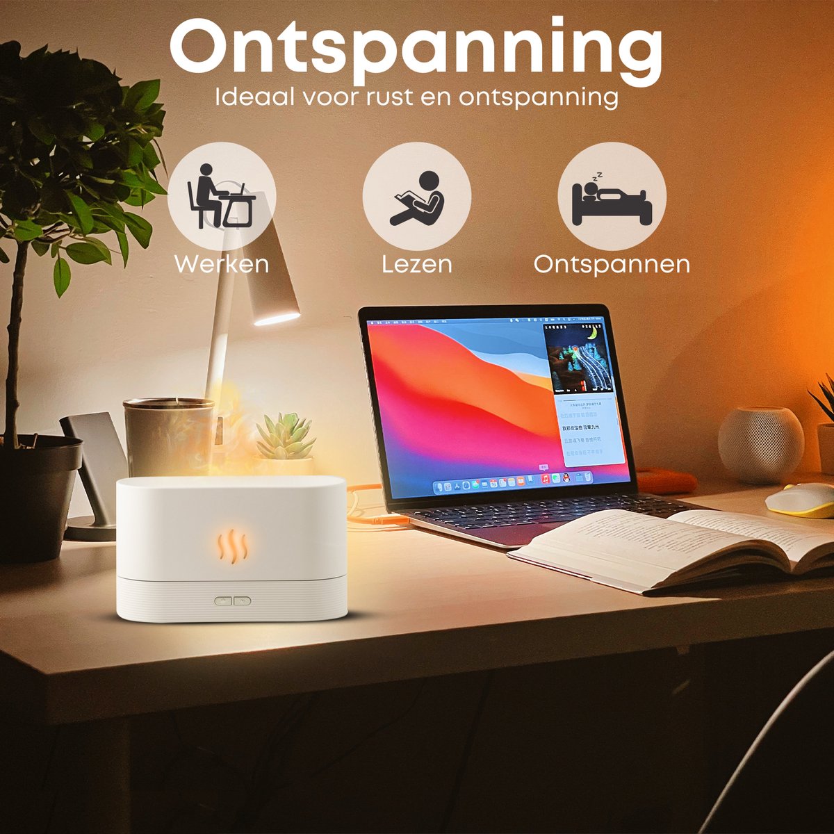 Boostiv Aroma Diffuser - Humidifier - Aromatherapy - Flame Effect - Aroma Diffuser