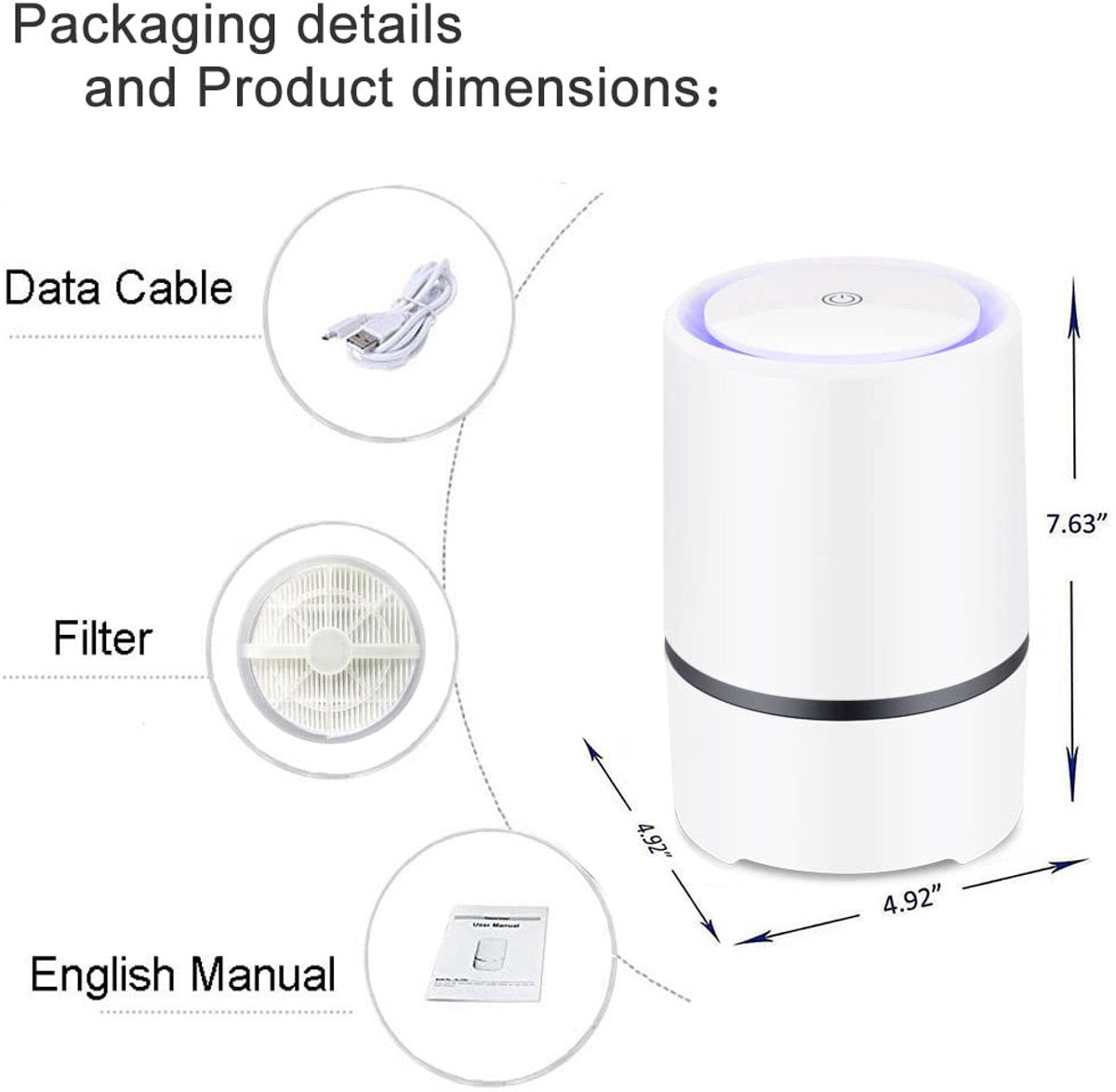 Air purifier - For living room, bedroom, office, and baby's room - Air quality indicator - Effective against dust mites, hay fever, allergies, and dust - Air purifiers - Air purifier