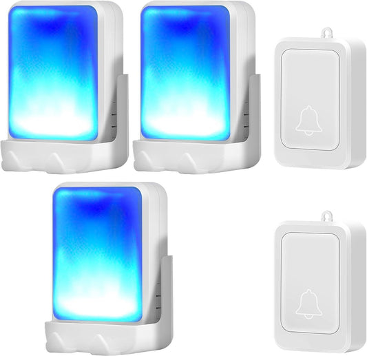 Doorbell - Wireless Doorbell - Wireless Doorbell - Doorbells - 2 transmitters and 3 receivers - With 7 bright light colors and 4 volume levels - For home/office, the elderly and the hearing impaired