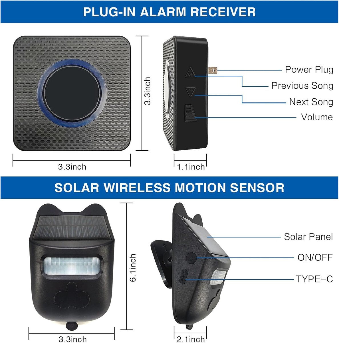 Driveway Alarm - Entry Detector - Solar Driveway Alarm - Passage Detector - Wireless = Security - Weatherproof Access Detector