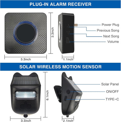 Driveway Alarm - Entry Detector - Solar Driveway Alarm - Passage Detector - Wireless = Security - Weatherproof Access Detector