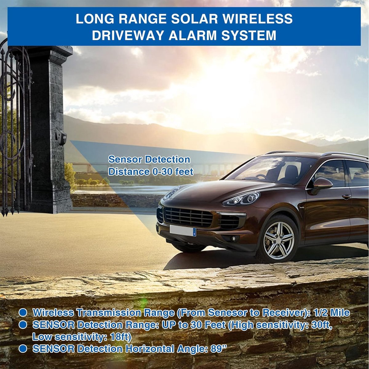 Driveway alarm - Entry detector - Solar driveway alarm - Motion detector - Wireless = Security - Wireless solar driveway alarm - Motion detector - Doorbell - DIY security system - (2 sensors and 1 doorbell)