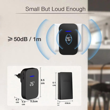 Wireless Doorbell - Doorbells - Wireless Doorbell - Battery-Free Wireless Doorbell - Self-winding Doorbell Button with Electronic Chime - Temperature Display - For Home and Office (White, 1+1)