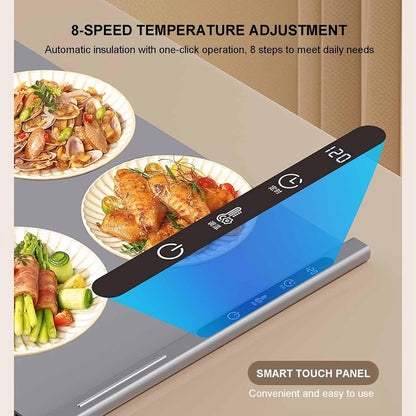 250W roll-up electric hot plate with 8 temperature settings and a 6-hour timer, for buffets, made of waterproof silicone, black