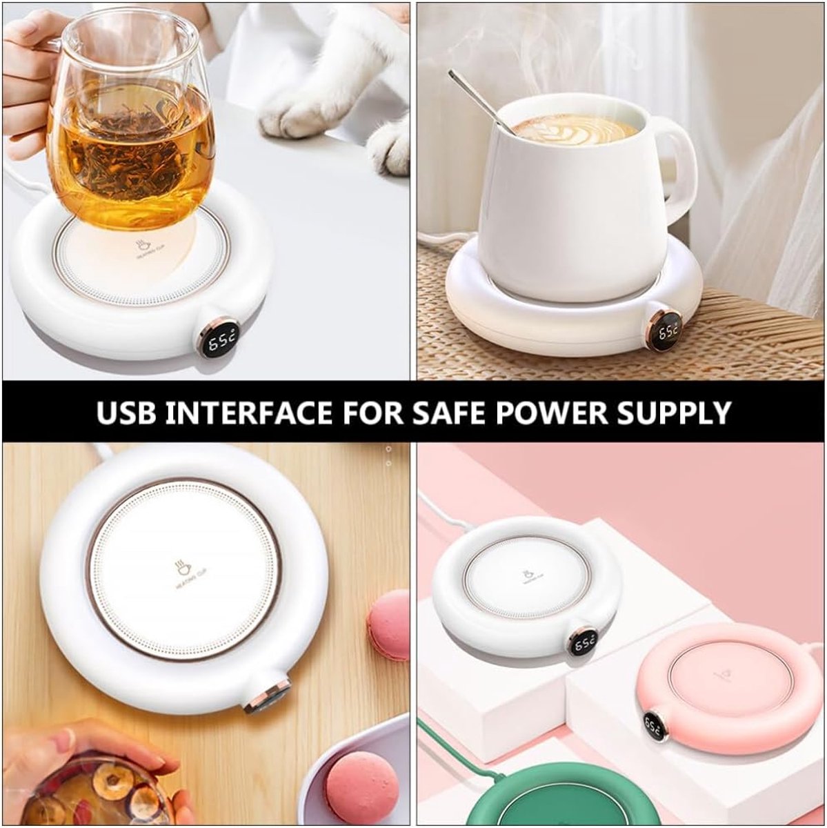 Cup or mug warmer - Heating plate - Coffee cup warmer - Tea cup warmer - Thermal heating plate - Heated coaster - USB coffee warmer for home, office or study use - Wit