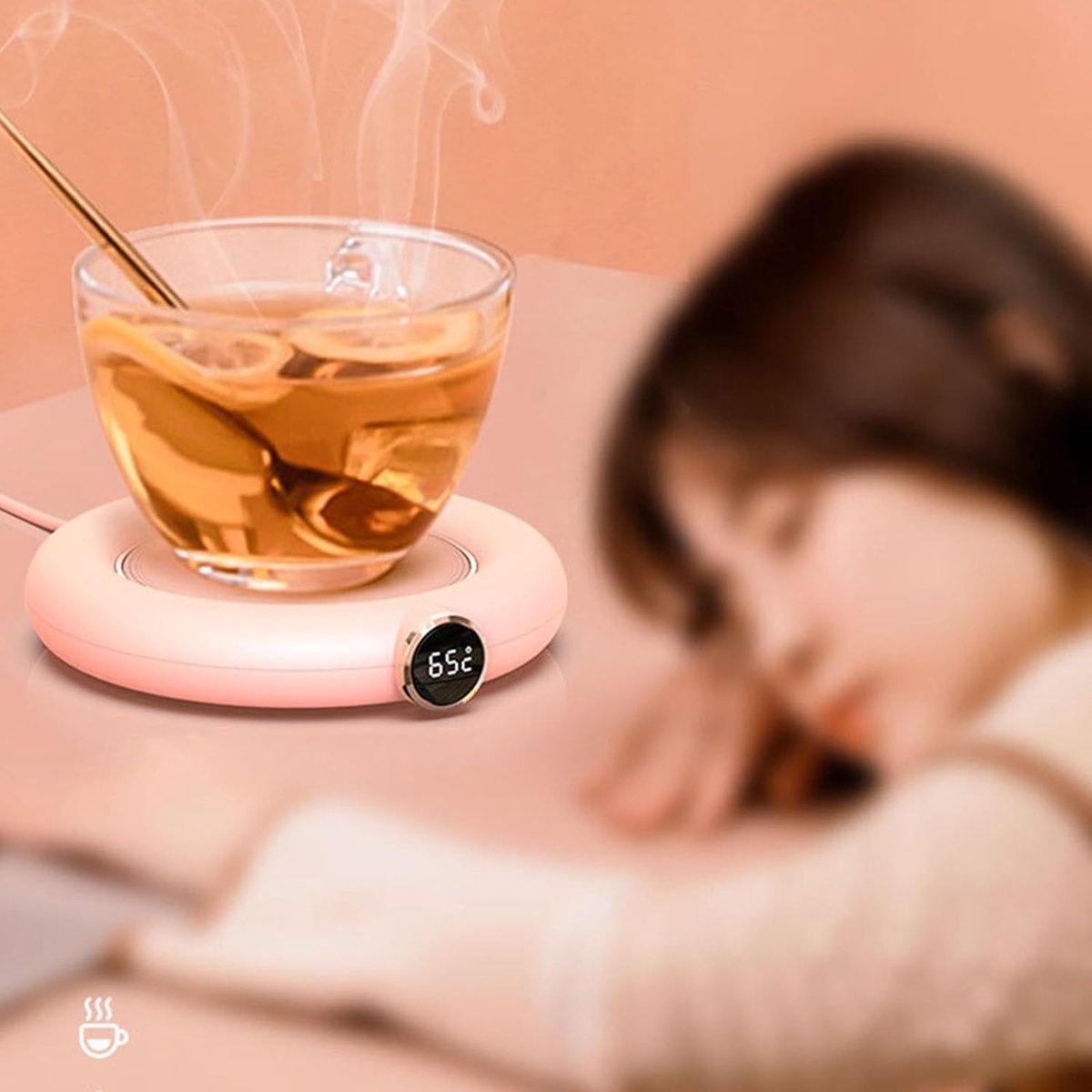Mug or cup warmer - Heating plate - Coffee cup warmer - Tea cup warmer - Thermal heating plate - Heated coaster - USB coffee warmer for home, office, or desk use - Pink