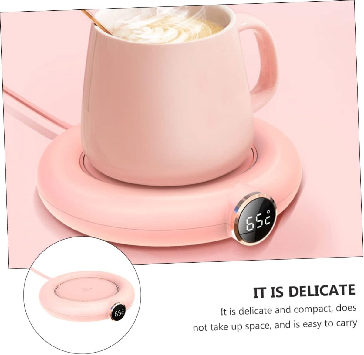 Mug or cup warmer - Heating plate - Coffee cup warmer - Tea cup warmer - Thermal heating plate - Heated coaster - USB coffee warmer for home, office, or desk use - Pink