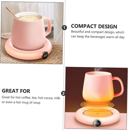 Mug or cup warmer - Heating plate - Coffee cup warmer - Tea cup warmer - Thermal heating plate - Heated coaster - USB coffee warmer for home, office, or desk use - Pink