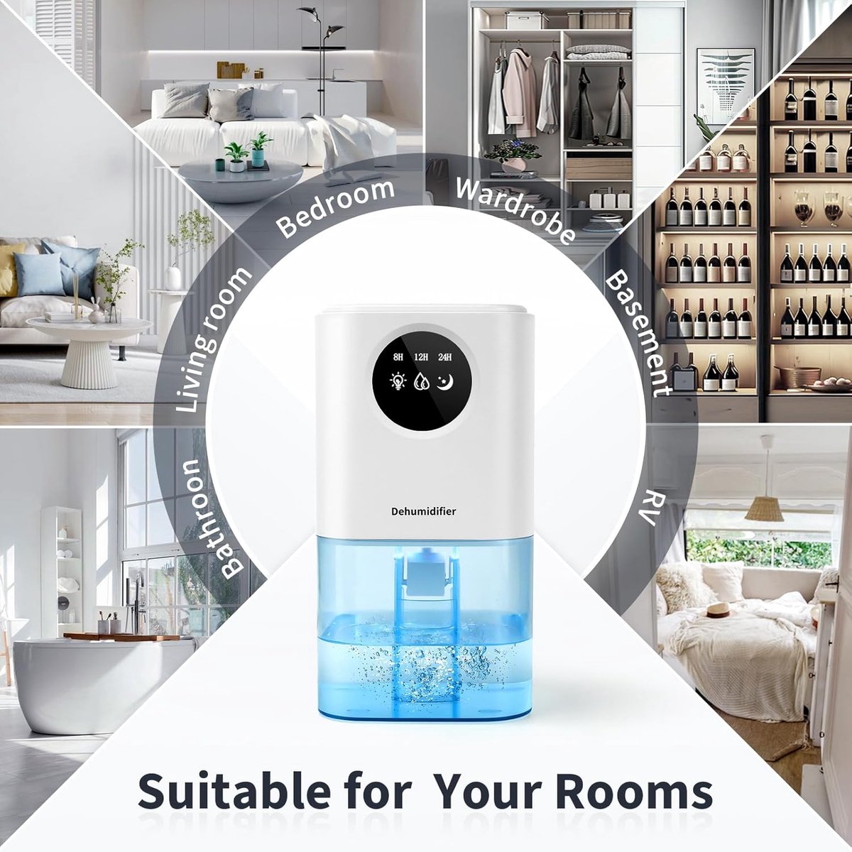 Dehumidifier - Ultra-Quiet Smart Dehumidifier - Home Dehumidifier - Ultra-Quiet Portable Dehumidifier - For Drying Laundry - Dehumidifies Bedrooms, Bathrooms, Wardrobes, and Caravans - White