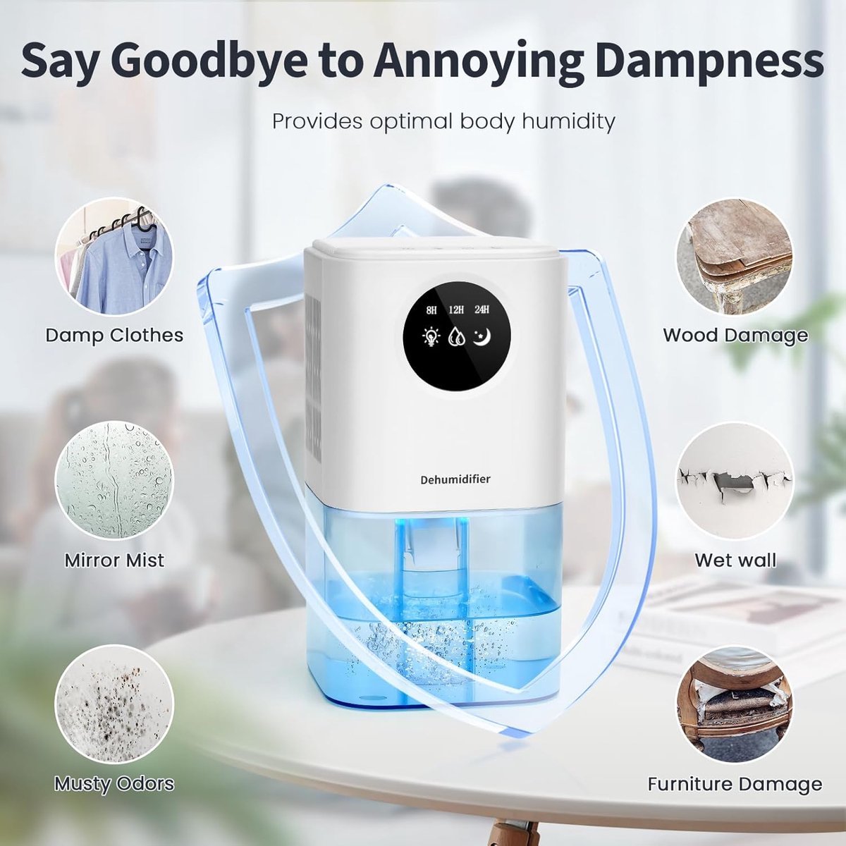 Dehumidifier - Ultra-Quiet Smart Dehumidifier - Home Dehumidifier - Ultra-Quiet Portable Dehumidifier - For Drying Laundry - Dehumidifies Bedrooms, Bathrooms, Wardrobes, and Caravans - White