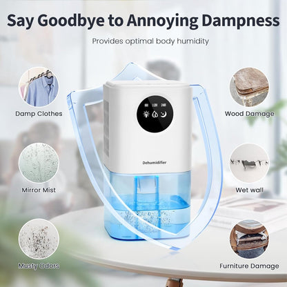 Dehumidifier - Ultra-Quiet Smart Dehumidifier - Home Dehumidifier - Ultra-Quiet Portable Dehumidifier - For Drying Laundry - Dehumidifies Bedrooms, Bathrooms, Wardrobes, and Caravans - White