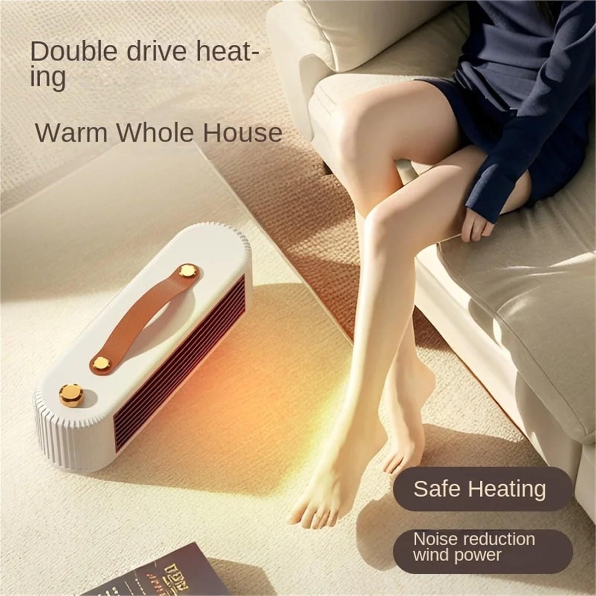 Auxiliary heater, small solar electric heater for home, office or workspace use (White)