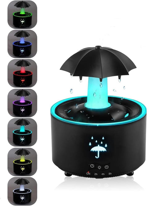 Aromatherapy Humidifier - Umbrella Humidifier - 300ml Rotating Humidifier for Bedroom with Remote Control and Timer - 7-Color LED - Humidifier for Living Room or Children's Room - Humidifiers (Black)