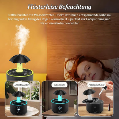 Aromatherapy Humidifier - Umbrella Humidifier - 300ml Rotating Humidifier for Bedroom with Remote Control and Timer - 7-Color LED - Humidifier for Living Room or Children's Room - Humidifiers (Black)