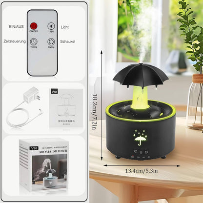 Aromatherapy Humidifier - Umbrella Humidifier - 300ml Rotating Humidifier for Bedroom with Remote Control and Timer - 7-Color LED - Humidifier for Living Room or Children's Room - Humidifiers (Black)
