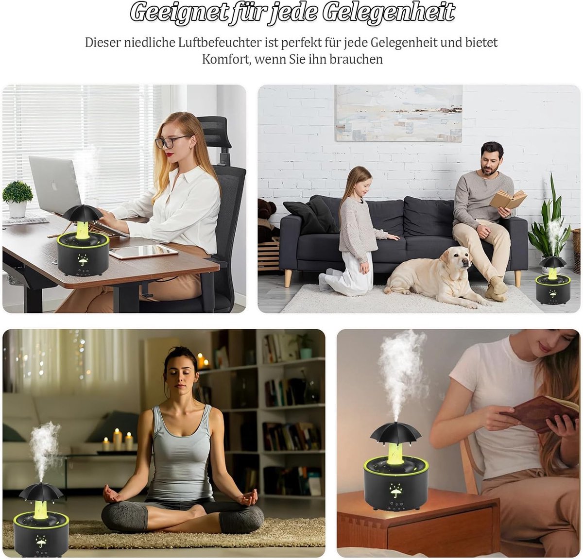 Aromatherapy Humidifier - Umbrella Humidifier - 300ml Rotating Humidifier for Bedroom with Remote Control and Timer - 7-Color LED - Humidifier for Living Room or Children's Room - Humidifiers (Black)