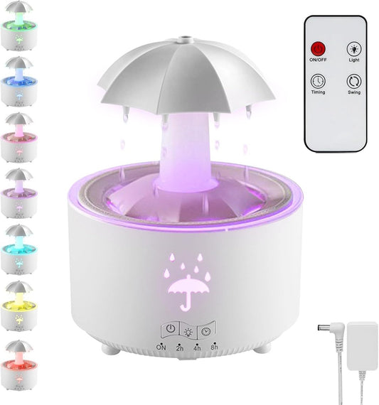 Aromatherapy Humidifier - Umbrella Humidifier - 300ml Rotating Humidifier for Bedroom with Remote Control and Timer - 7-Color LED Humidifier for Living Room or Children's Room - Humidifiers (White)