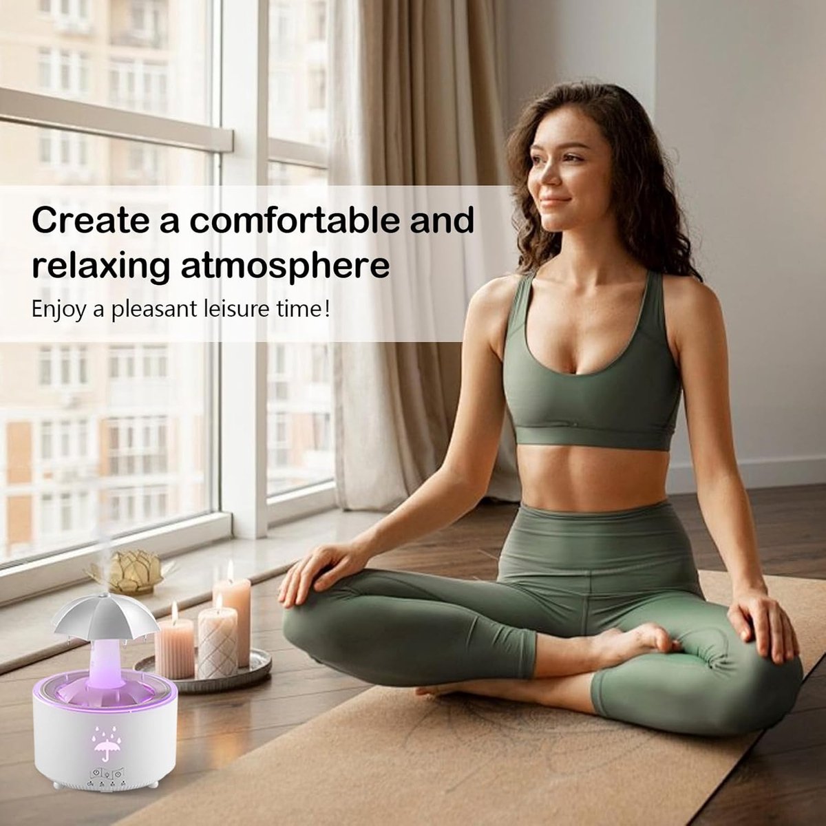 Aromatherapy Humidifier - Umbrella Humidifier - 300ml Rotating Humidifier for Bedroom with Remote Control and Timer - 7-Color LED Humidifier for Living Room or Children's Room - Humidifiers (White)