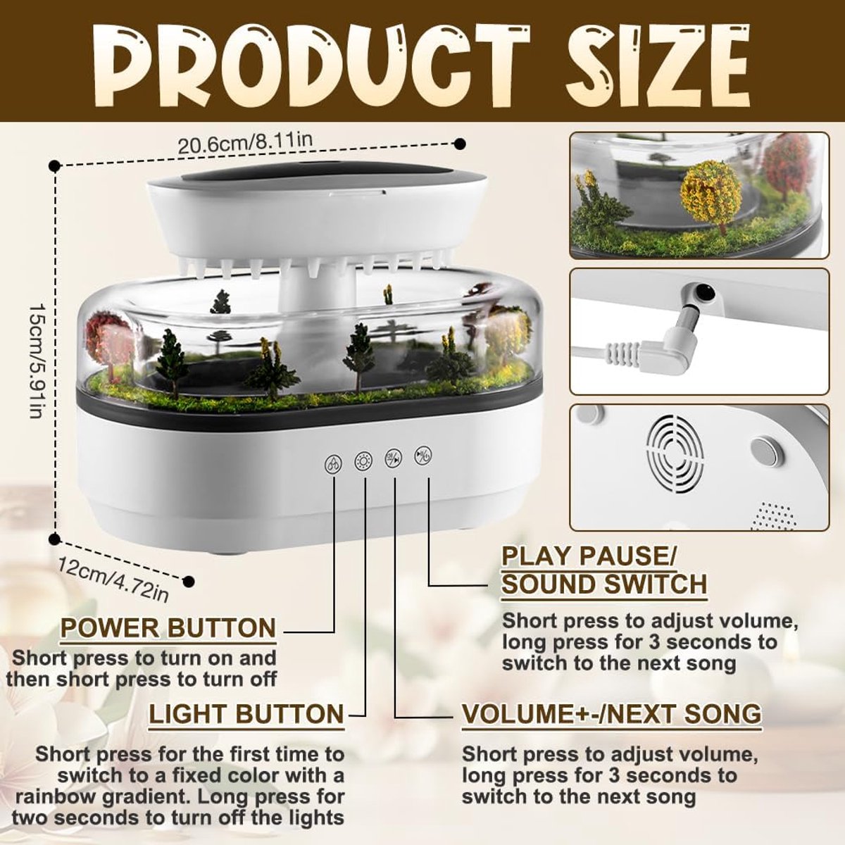 Humidifiers - Aromatherapy Humidifier - Bedroom Humidifier - With 7-Color Night Light and Music - Raindrop Landscape Humidifier - Aroma Diffuser for Essential Oils - Humidifier - Air Humidifier - Wit
