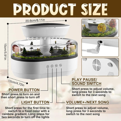 Humidifiers - Aromatherapy Humidifier - Bedroom Humidifier - With 7-Color Night Light and Music - Raindrop Landscape Humidifier - Aroma Diffuser for Essential Oils - Humidifier - Air Humidifier - Wit