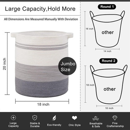 Laundry basket with handles, decorative basket for living room, woven storage basket for toys, cushions, blankets, clothes (gradient grey, 45 x 50 cm)