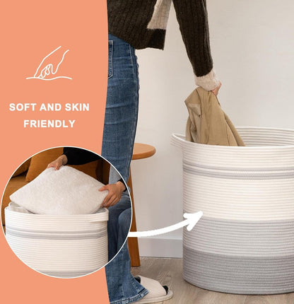 Laundry basket with handles, decorative basket for living room, woven storage basket for toys, cushions, blankets, clothes (gradient grey, 45 x 50 cm)