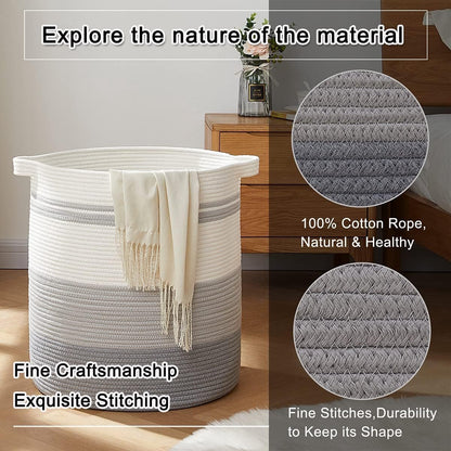 Laundry basket with handles, decorative basket for living room, woven storage basket for toys, cushions, blankets, clothes (gradient grey, 45 x 50 cm)