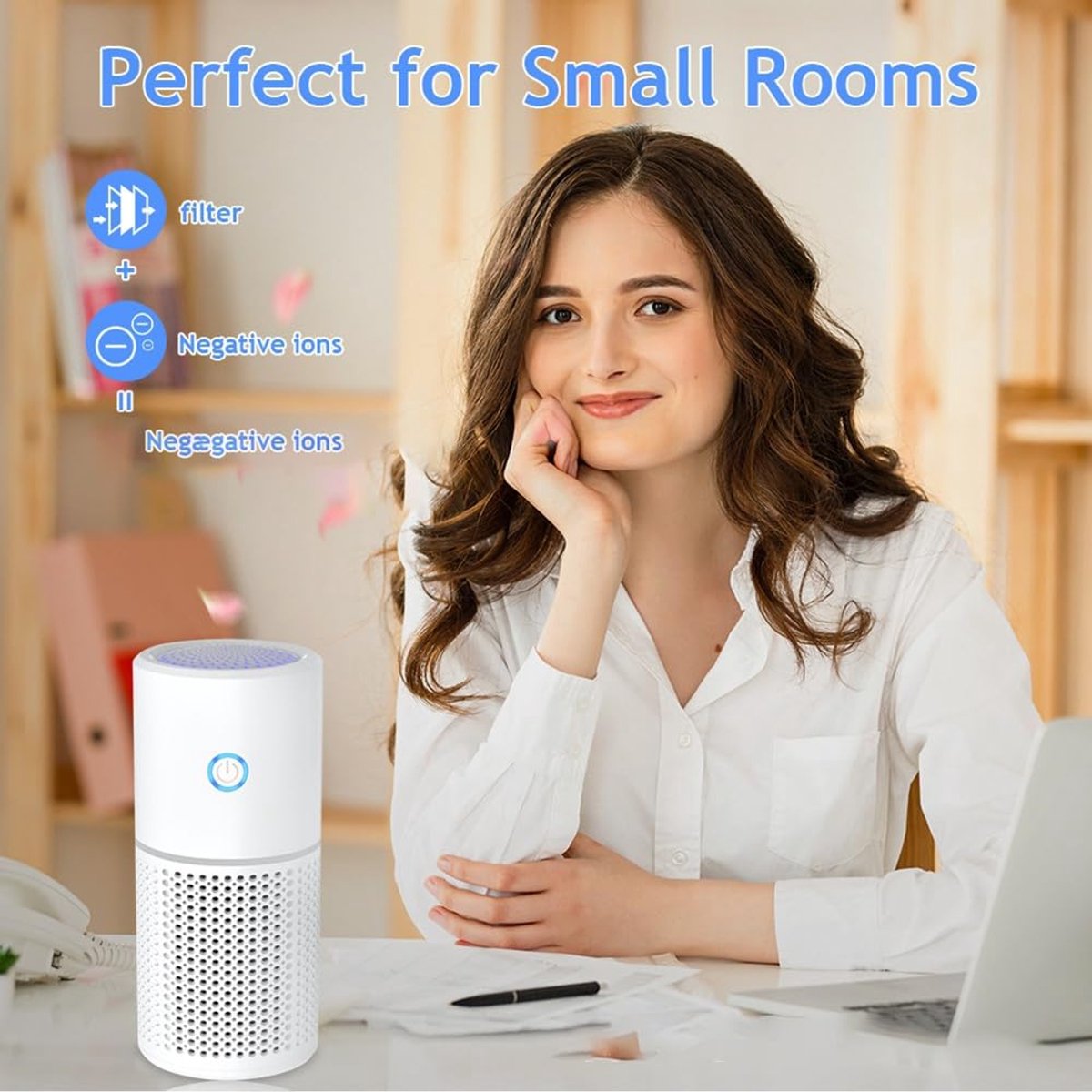 Air purifier - Mini portable air purifier - Car air filter - Ionizer - Works against dust mites and hay fever - Air filter - Wit