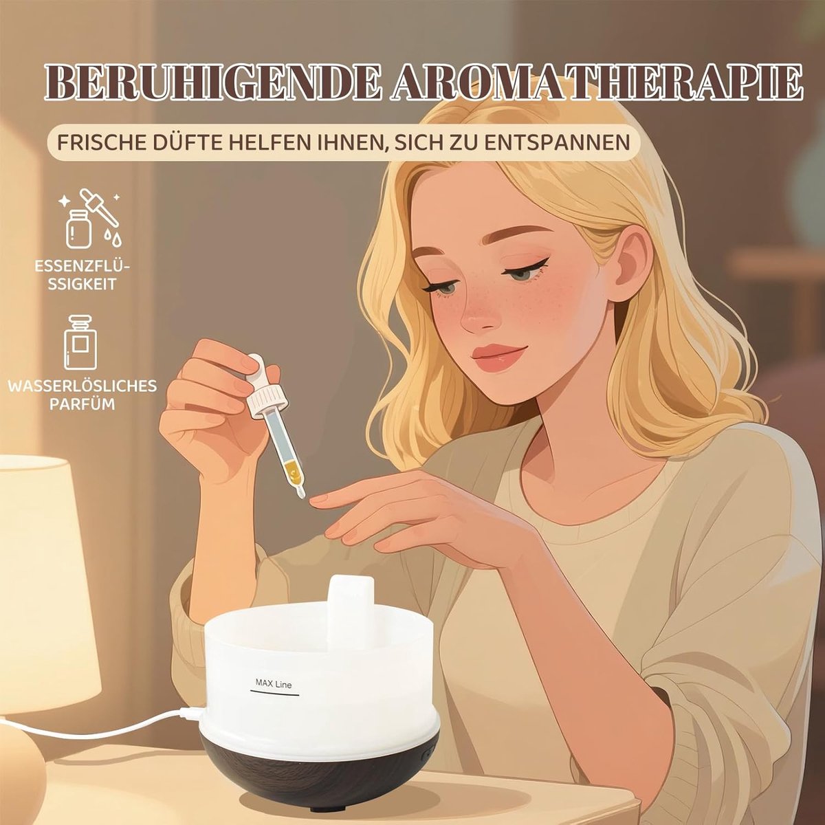 Humidifiers - Aromatherapy Humidifier - 300ml Diffuser - Air Humidifier - Room Humidifier - 7-Color LED - Light and Automatic Shut-Off - Essential Oil Diffuser for Home and Office (Dark)