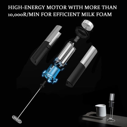 Electric milk frother - Manual milk frother - Mini milk mixer - With stand - No plug - Convenient for camping - Black