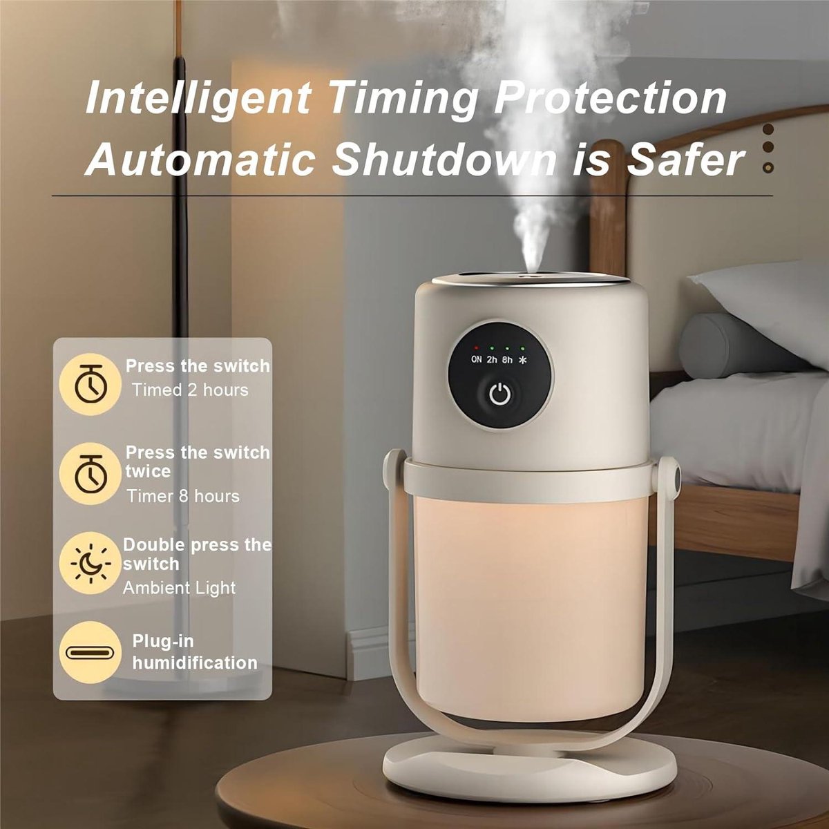 Humidifiers - Bedroom Humidifier - Cool Mist Humidifier - 280ml USB Desktop Humidifier with Night Light for Bedroom - Quiet Operation - Automatic Shut-Off - Timer