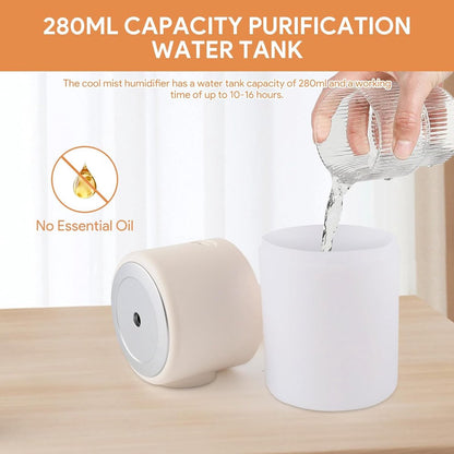 Humidifiers - Bedroom Humidifier - Cool Mist Humidifier - 280ml USB Desktop Humidifier with Night Light for Bedroom - Quiet Operation - Automatic Shut-Off - Timer