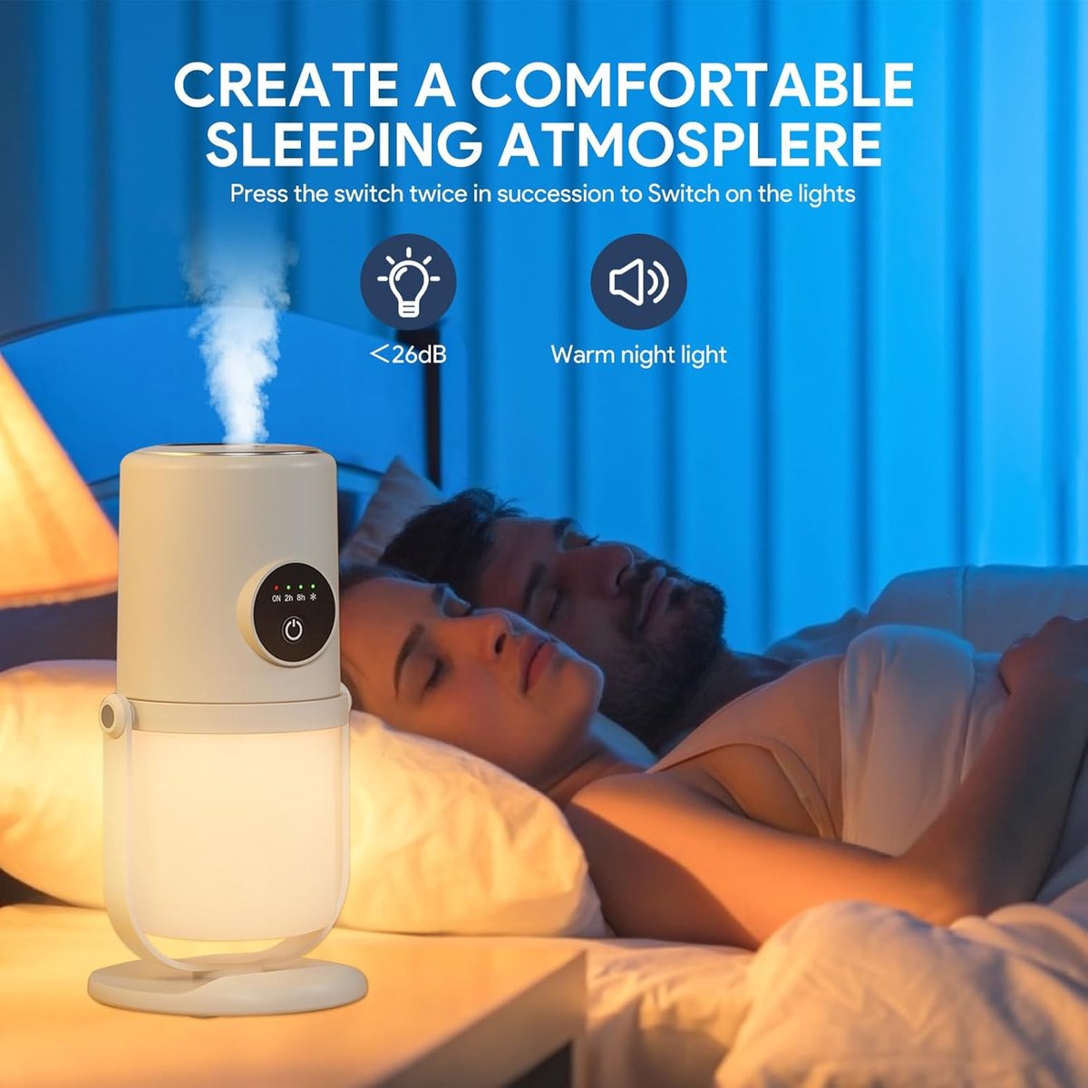 Humidifiers - Bedroom Humidifier - Cool Mist Humidifier - 280ml USB Desktop Humidifier with Night Light for Bedroom - Quiet Operation - Automatic Shut-Off - Timer