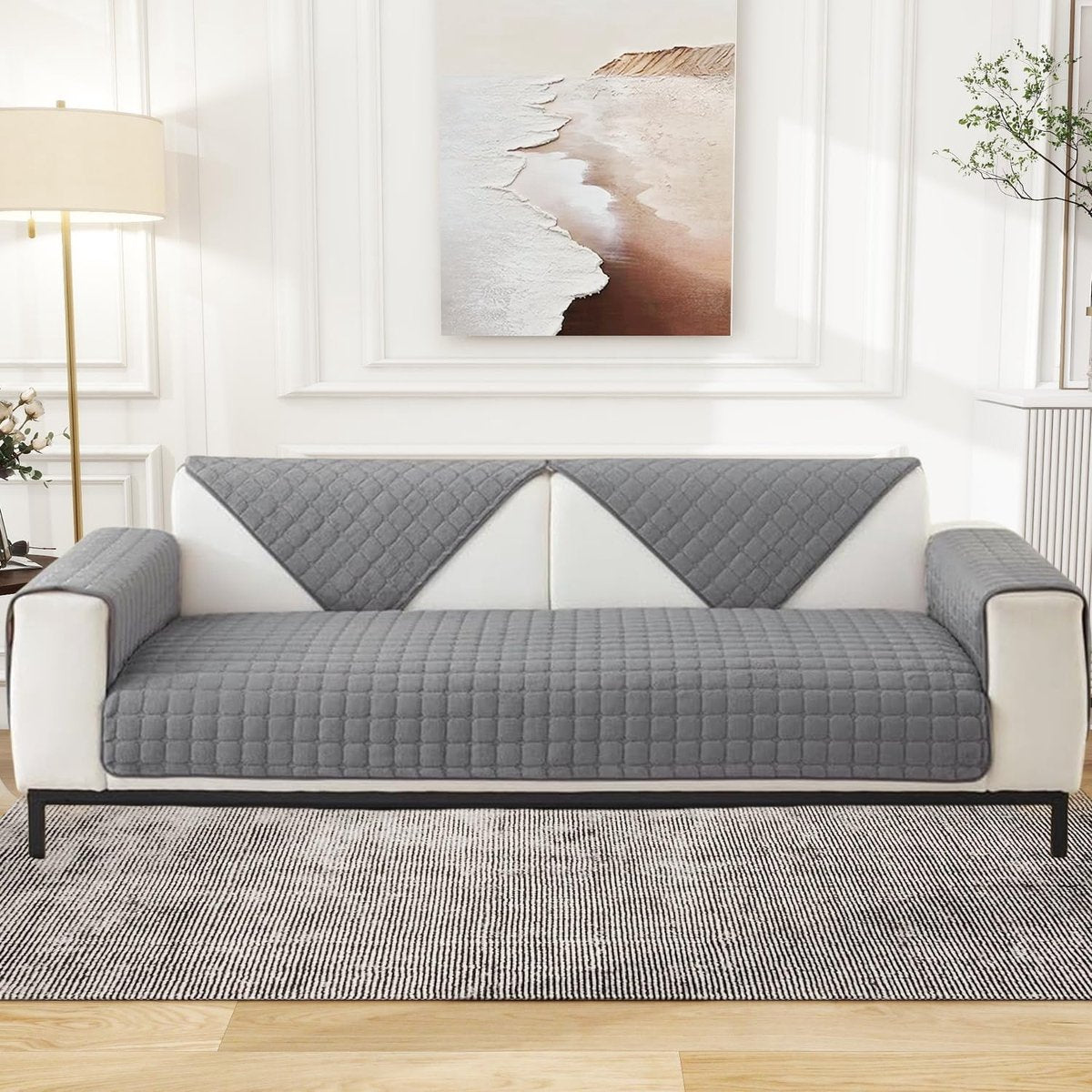 Sofa cover - Corner sofa cover - Flannel sofa cover - Winter sofa cover - Sofa cushion cover - Corner sofa cover for 1/2/3/4 people - L-shaped sofa cover - Grey - 70 x 70 cm