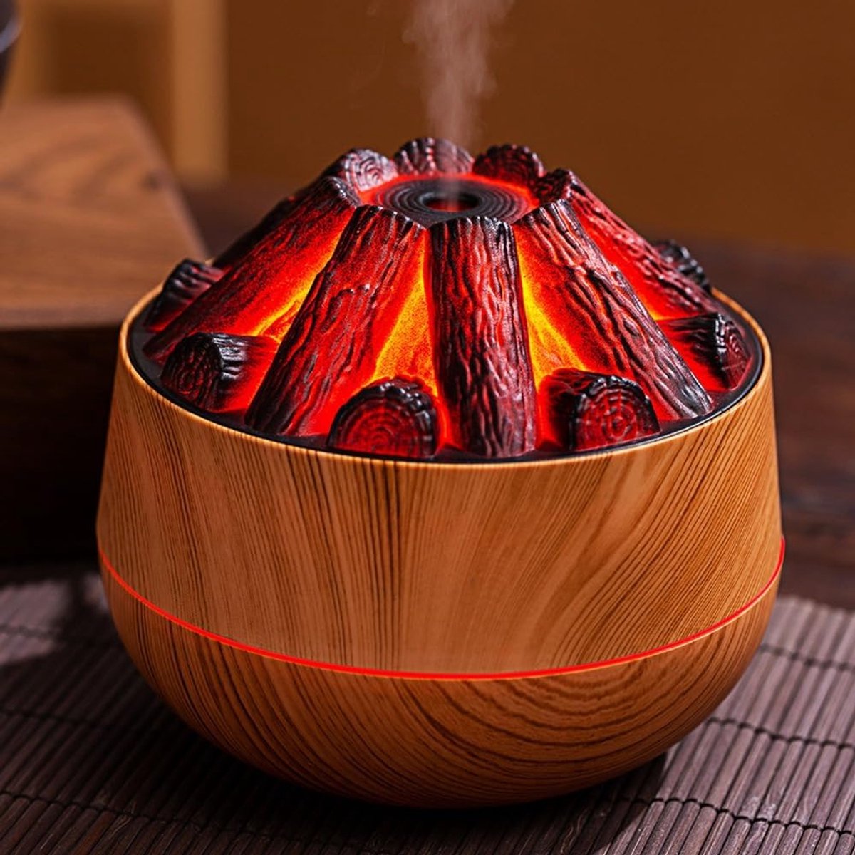 Aromatherapy Air Humidifier - Flame Effect Aromatherapy Diffuser - 300ml - Bedroom Humidifier - Campfire Shape - Small Ultra-Quiet USB Portable Humidifier for Home and Office (Light Color)