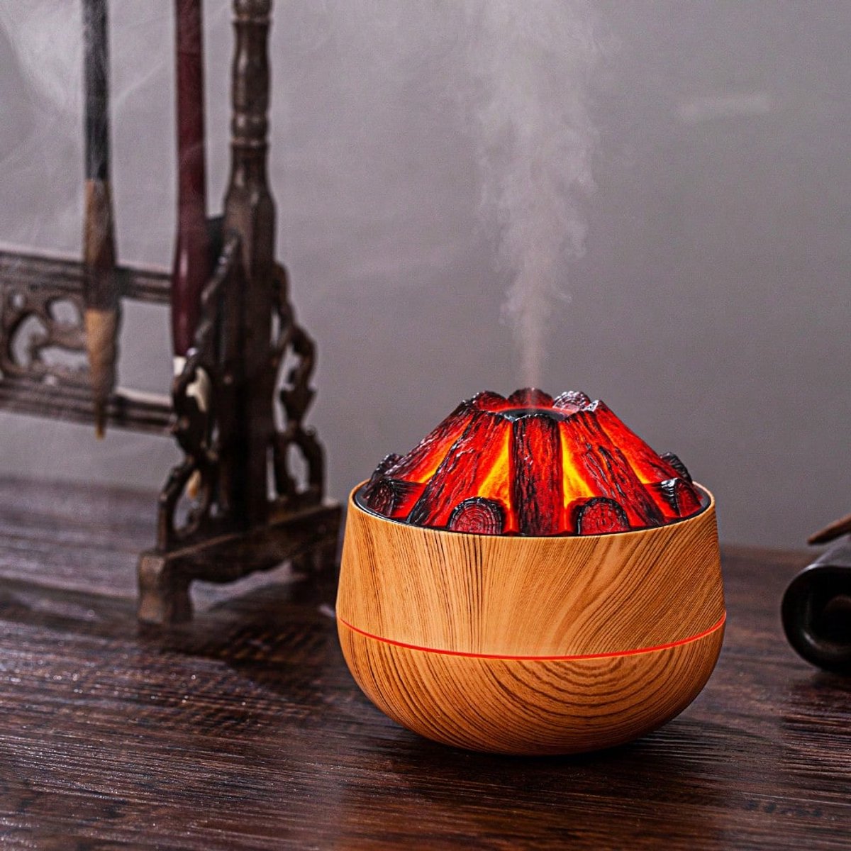 Aromatherapy Air Humidifier - Flame Effect Aromatherapy Diffuser - 300ml - Bedroom Humidifier - Campfire Shape - Small Ultra-Quiet USB Portable Humidifier for Home and Office (Light Color)