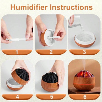 Aromatherapy Air Humidifier - Flame Effect Aromatherapy Diffuser - 300ml - Bedroom Humidifier - Campfire Shape - Small Ultra-Quiet USB Portable Humidifier for Home and Office (Light Color)