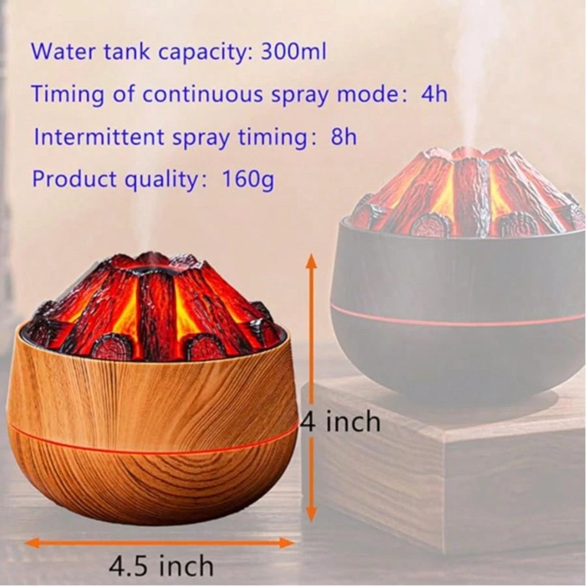 Aromatherapy Air Humidifier - Flame Effect Aromatherapy Diffuser - 300ml - Bedroom Humidifier - Campfire Shape - Small Ultra-Quiet USB Portable Humidifier for Home and Office (Light Color)