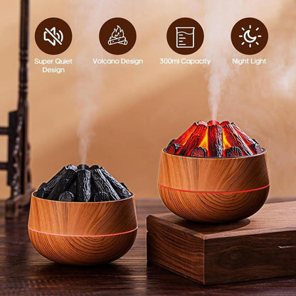 Aromatherapy Air Humidifier - Flame Effect Aromatherapy Diffuser - 300ml - Bedroom Humidifier - Campfire Shape - Small Ultra-Quiet USB Portable Humidifier for Home and Office (Light Color)