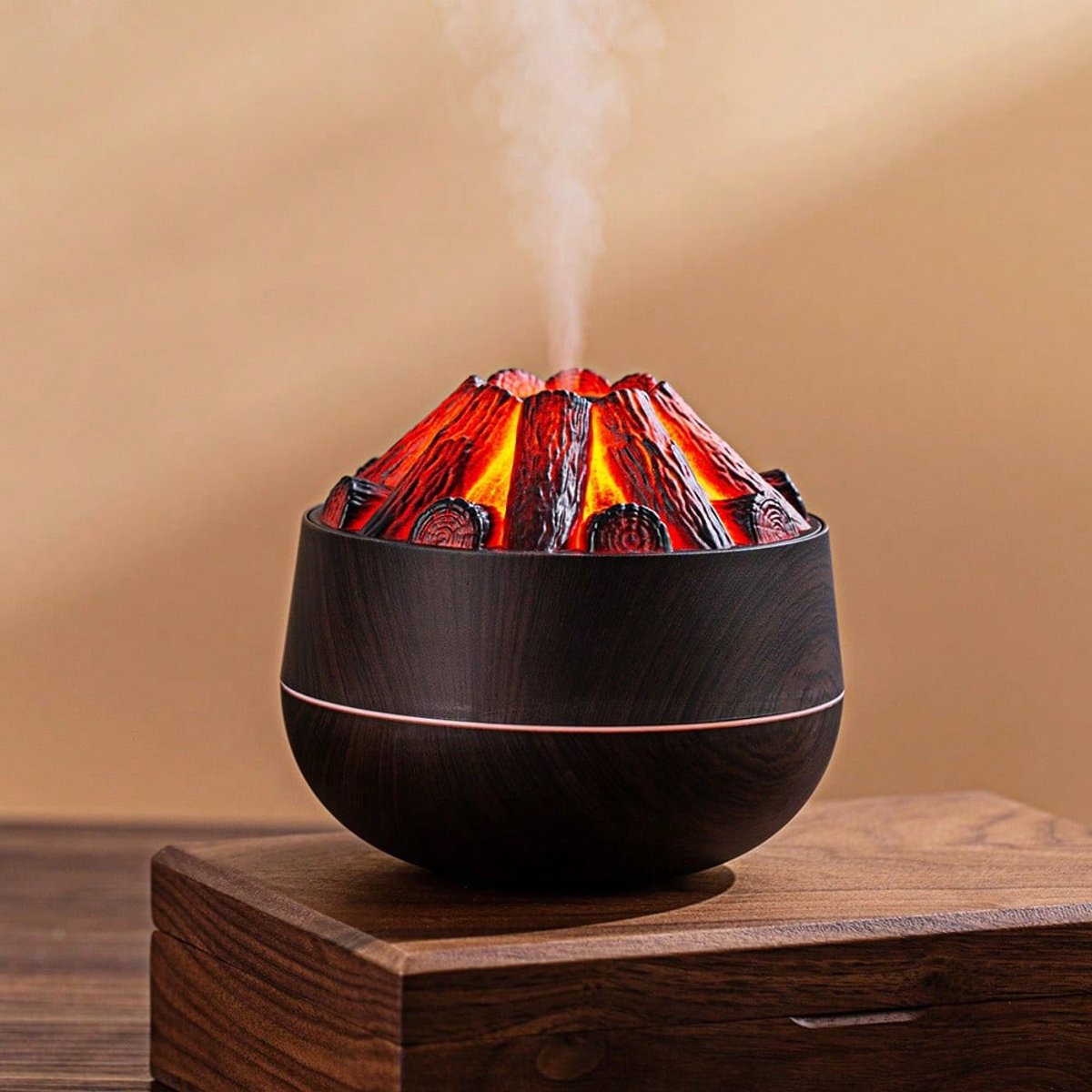 Aromatherapy Air Humidifier - Flame Effect Aromatherapy Diffuser - 300ml - Bedroom Humidifier - Campfire Shape - Small Ultra-Quiet USB Portable Humidifier for Home and Office (Dark)