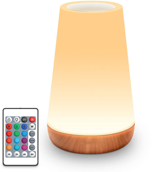 LED Table Lamp - Touch-Sensitive LED Bedside Lamp - Desk Lamp - Dimmable Remote Control with RGB Color Changing - USB Rechargeable - Portable Table Lamp - Bedroom, Living Room, Camping