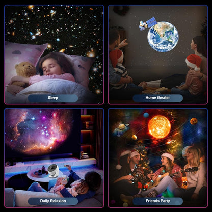 360° Starry Sky Night Projector with Solar System, Moon, Nebula, Galaxy, and Astronaut - Projector for Children and Adults - Mood Light - Bedroom Mood Light - Star Projector - Galaxy Projector - Starry Sky - White