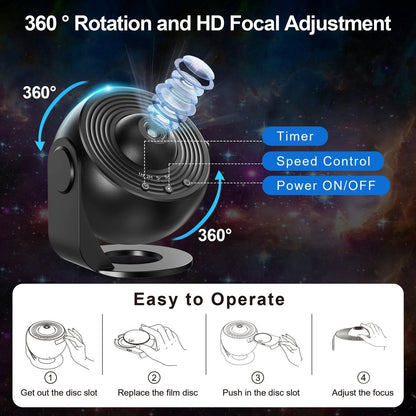 360° Starry Sky Night Projector with Solar System, Moon, Nebula, Galaxy, and Astronaut - Projector for Children and Adults - Mood Light - Bedroom Mood Light - Star Projector - Galaxy Projector - Starry Sky - White