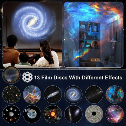 360° Starry Sky Night Projector with Solar System, Moon, Nebula, Milky Way, and Astronaut - Projector for Children and Adults - Mood Light - Bedroom Mood Light - Star Projector - Galaxy Projector - Starry Sky - Black