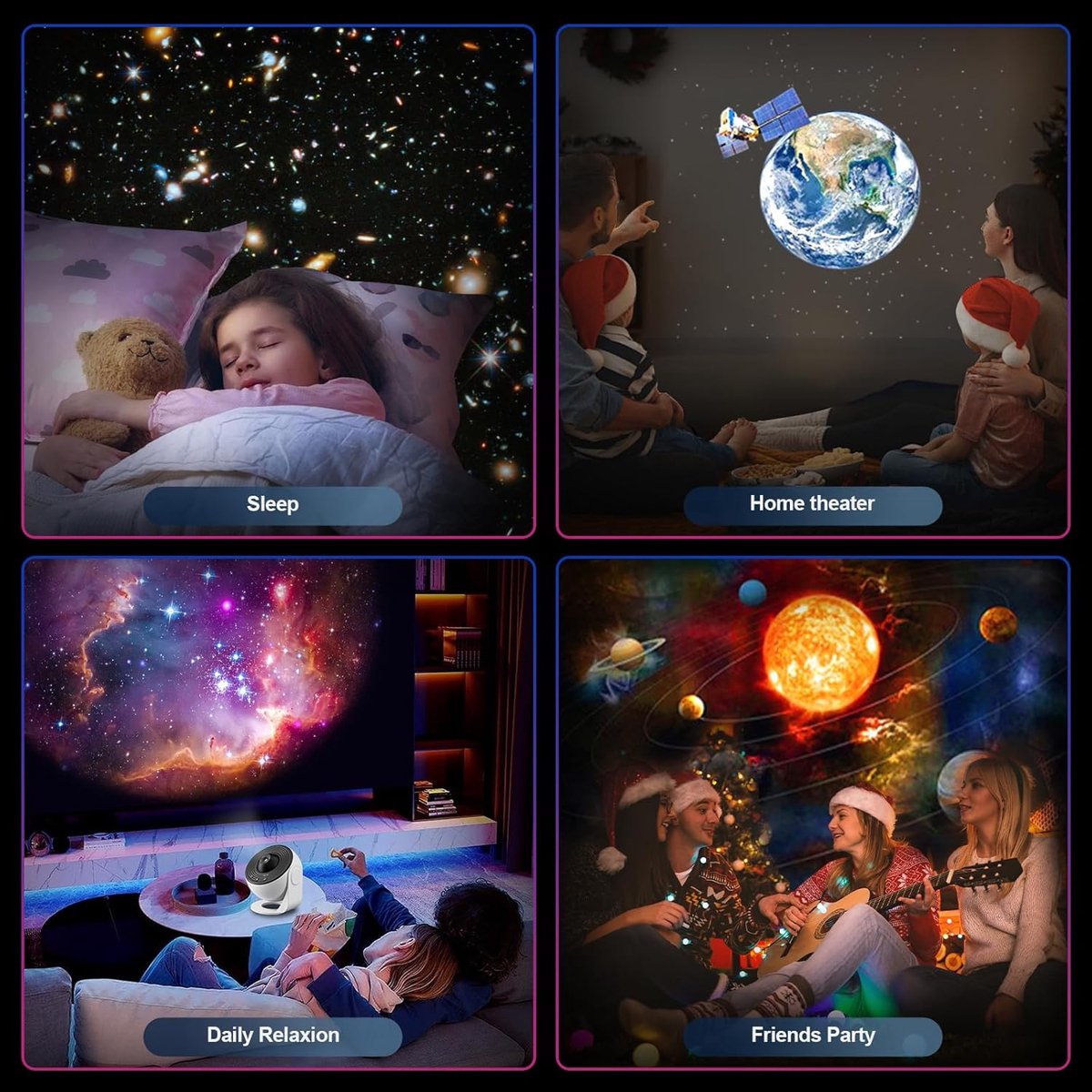 360° Starry Sky Night Projector with Solar System, Moon, Nebula, Milky Way, and Astronaut - Projector for Children and Adults - Mood Light - Bedroom Mood Light - Star Projector - Galaxy Projector - Starry Sky - Black