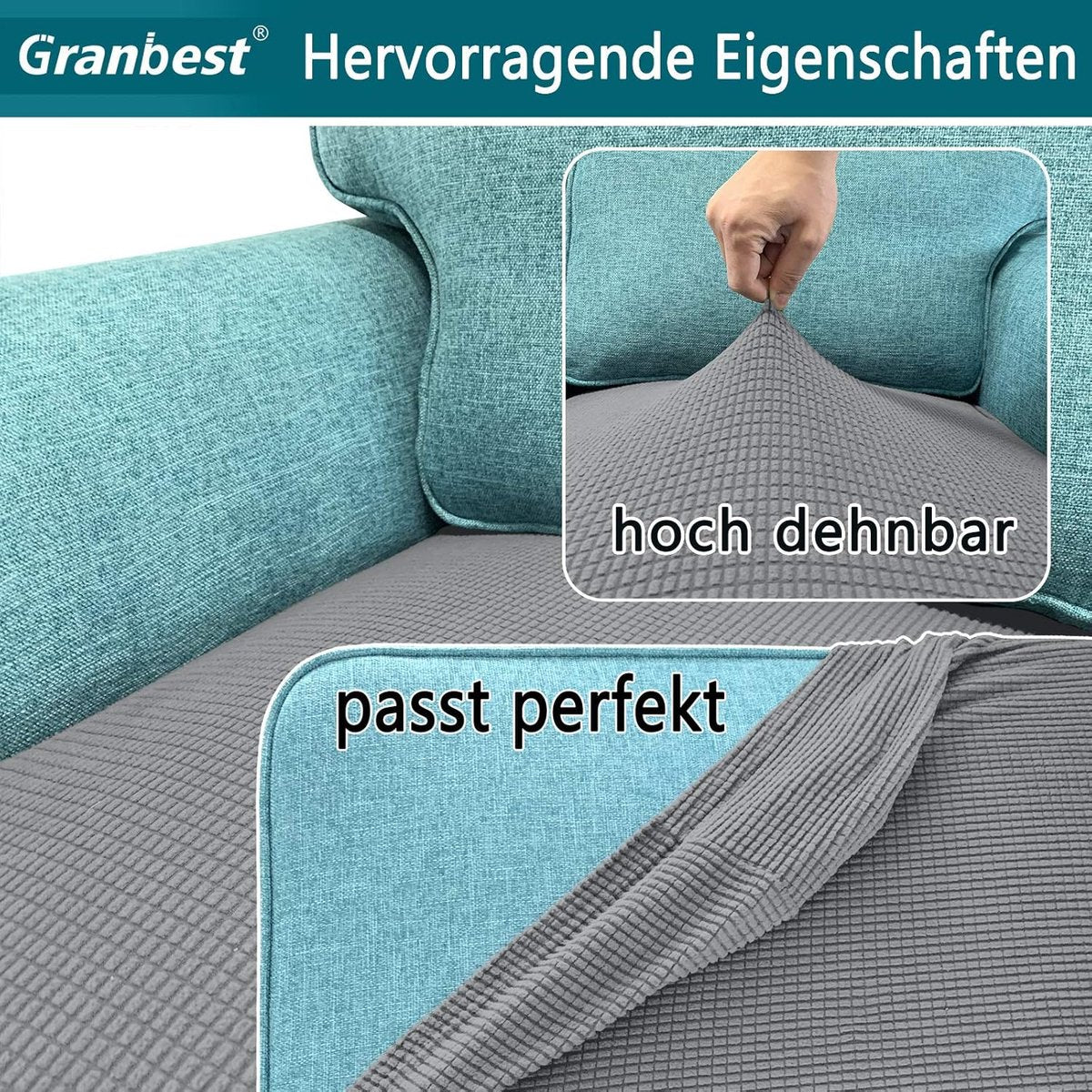 Sofa cover - Winter sofa cover - Stretch sofa cover - Corner sofa cover - Seat cushion - Three-seater sofa cover - Spandex sofa cover - Furniture protector with elastic base - Grey