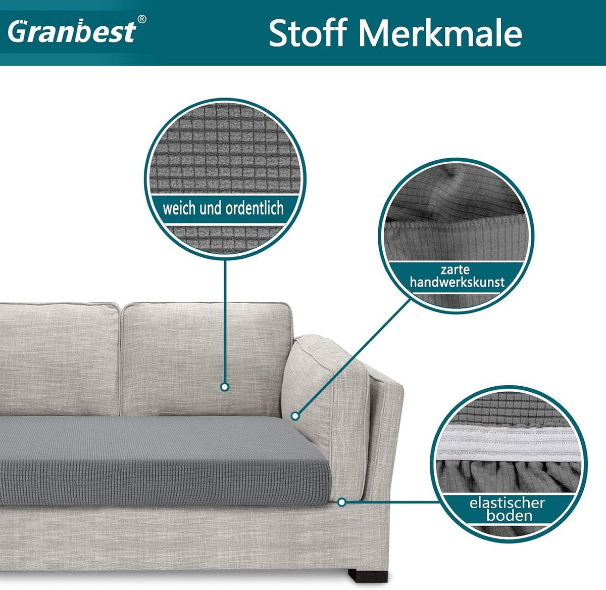 Sofa cover - Winter sofa cover - Stretch sofa cover - Corner sofa cover - Seat cushion - Three-seater sofa cover - Spandex sofa cover - Furniture protector with elastic base - Grey